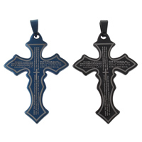 Roestvrij staal Cross Hangers, Oversteken, plated, Christian Jewelry & met brief patroon, meer kleuren voor de keuze, 35x54x1.50mm, Gat:Ca 4x8mm, 10pC's/Bag, Verkocht door Bag