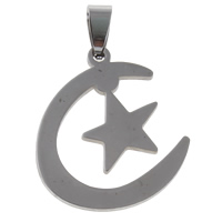 Stainless Steel korut Riipukset, Ruostumaton teräs, Moon ja Star, alkuperäinen väri, 27x32x1.50mm, Reikä:N. 4x8mm, 10PC/laukku, Myymät laukku