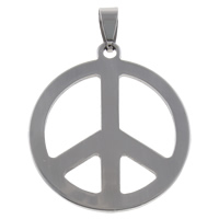 Rostfritt stål Smycken Hängen, ROSTFRITT STÅL, Peace Logo, ursprungliga färgen, 36x40x1.50mm, Hål:Ca 4x8mm, 10PC/Bag, Säljs av Bag