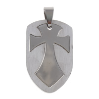 Rozsdamentes acél Ékszerek Medálok, Stainless Steel, Shield, az eredeti szín, 21x34x1.50mm, Lyuk:Kb 4x8mm, 10PC-k/Bag, Által értékesített Bag