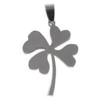 Ruostumaton teräs Kukka riipus, Neljä Leaf Clover, alkuperäinen väri, 26x37.50x1.50mm, Reikä:N. 5x9mm, 10PC/laukku, Myymät laukku