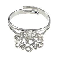 Brass Flower platinum color plated adjustable nickel lead & cadmium free 12mm Inner Approx 6mm US Ring Sold By Lot