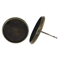 Messing Øreringe Stud Komponent, Flad Rund, antik bronze farve forgyldt, nikkel, bly & cadmium fri, 18x18x2mm, 0.8mm, Indvendig diameter:Ca. 16mm, 100pc'er/Lot, Solgt af Lot