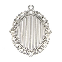 Pendentif en alliage de zinc Cabochon Cadre, ovale plat, Placage de couleur platine, protéger l'environnement, sans nickel, plomb et cadmium, 29.50x39x1.50mm, Trou:Environ 2mm, Diamètre intérieur:Environ 18x25mm, 100PC/lot, Vendu par lot