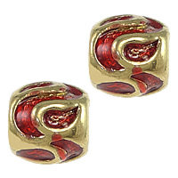 Zinklegering European Beads, Zinc Alloy, Kolom, gold plated, zonder troll & glazuur, rood, nikkel, lood en cadmium vrij, 9x10mm, Gat:Ca 5mm, 100pC's/Lot, Verkocht door Lot