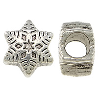 Zink Alloy European Pärlor, Snowflake, antik silver pläterad, utan troll, nickel, bly och kadmium gratis, 9x11x7mm, Hål:Ca 4.5mm, 100PC/Lot, Säljs av Lot