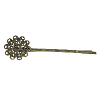 Sárgaréz Hair Clip eredményei, Virág, antik bronz színű bevonattal, nikkel, ólom és kadmium mentes, 60x16x5mm, 100PC-k/Lot, Által értékesített Lot