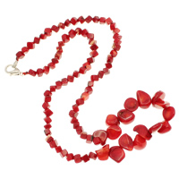 Natuurlijke Coral Halsketting, messing karabijn, rood, 10x6x4mm-13x8x4mm, Per verkocht Ca 17.5 inch Strand