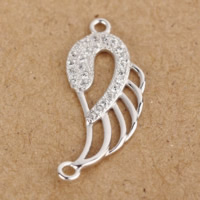 Cubic Zirconia Micro άνοιγαν Sterling Silver Connector, 925 Sterling Silver, Wing Shape, μικρο ανοίξει κυβικά ζιρκονία & 1/1 βρόχο & κοίλος, 10x25mm, Τρύπα:Περίπου 1-2mm, 20PCs/Παρτίδα, Sold Με Παρτίδα