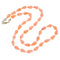 corail naturel collier, laiton fermoir homard, larme, orange, 6x10mm, Vendu par Environ 17.5 pouce brin