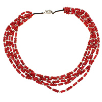 Coral natural colar, with Corda de nylon & cristal, Bronze fecho do anel de Primavera, with 5cm extender chain, 5-anéis de linha, vermelho, 4x3mm, 4x8mm, 5x4mm, vendido para Aprox 20.5 inchaltura Strand