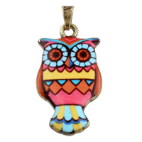 Zinc Alloy Animal Pendler, Owl, antik bronze farve forgyldt, emalje, flerfarvede, nikkel, bly & cadmium fri, 18x33x3mm, Hole:Ca. 2.5x4.5mm, 5pc'er/Bag, Solgt af Bag