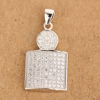 Cubic Zirconia Micro Pave Sterling Silver Pendant, 925 Sterling Silver, Parfym Flaska, micro bana cubic zirconia, 13x23mm, Hål:Ca 3x5mm, 10PC/Lot, Säljs av Lot