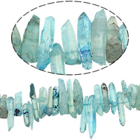 Korálky přírodní barveného křemene, Clear Quartz, Nuggets, modrý, 9-13x35-50mm, Otvor:Cca 1mm, Cca 71PC/Strand, Prodáno za Cca 16 inch Strand