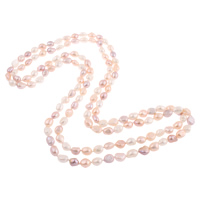 Naturliga sötvatten pärla långt halsband, Freshwater Pearl, Barock, flerfärgad, 9-10mm, Såld Per Ca 62.5 inch Strand