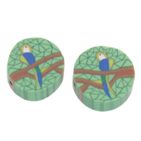 Polymer Clay pärlor, Flat Round, handgjord, grön, 13x4mm, Hål:Ca 1.5mm, 500PC/Bag, Säljs av Bag