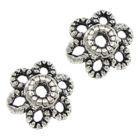 Lo zinco in lega tallone Cap, lega in zinco, Fiore, placcato argento antico, cavo, assenza di nichel,piombo&cadmio, 6x6x2mm, Foro:Appross. 1mm, 1000PC/lotto, Venduto da lotto