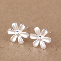 925 Sterling Silver Stud Auskarai, Gėlė, 9x9mm, 30poros/Pirkimo, Pardavė Pirkimo