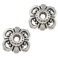 Lo zinco in lega tallone Cap, lega in zinco, Fiore, placcato argento antico, cavo, assenza di nichel,piombo&cadmio, 9x9x3mm, Foro:Appross. 1mm, 1000PC/lotto, Venduto da lotto