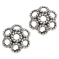 Lo zinco in lega tallone Cap, lega in zinco, Fiore, placcato argento antico, cavo, assenza di nichel,piombo&cadmio, 11x11x3mm, Foro:Appross. 2mm, 1000PC/lotto, Venduto da lotto