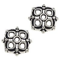 Lo zinco in lega tallone Cap, lega in zinco, Fiore, placcato argento antico, cavo, assenza di nichel,piombo&cadmio, 16x16x3mm, Foro:Appross. 2mm, 1000PC/lotto, Venduto da lotto