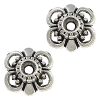 Cink Alloy Perla Cap, Cvijet, starinski srebrne boje pozlaćen, šupalj, nikal, olovo i kadmij besplatno, 9x8.30x3mm, Rupa:Približno 2mm, 1000računala/Lot, Prodano By Lot