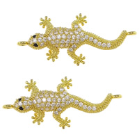 Kubik Zirkonium mikro bana Mässing Kontaktdon, Gecko, guldfärg pläterade, micro bana cubic zirconia & 1/1 slinga, nickel, bly och kadmium gratis, 13.50x29.50x4mm, Hål:Ca 1.2mm, 10PC/Lot, Säljs av Lot