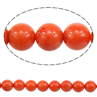 Perles en corail naturel, Rond, orange rougeâtre, grade A, 9-9.5mm, Trou:Environ 0.5mm, Environ 46PC/brin, Vendu par Environ 16 pouce brin