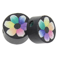 Polymer Clay pärlor, Flat Round, handgjord, med blommönster, 9x5mm, Hål:Ca 1.5mm, 500PC/Bag, Säljs av Bag