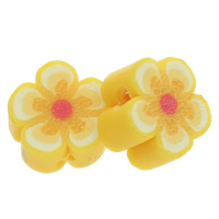 Grânulos de argila de polímero, Flor, feito à mão, amarelo, 9x5mm, Buraco:Aprox 1.5mm, 100PCs/Bag, vendido por Bag