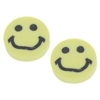 Grânulos de argila de polímero, enfrentam o sorriso, feito à mão, amarelo, 15x5mm, Buraco:Aprox 1.5mm, 100PCs/Bag, vendido por Bag