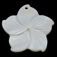 Natural White Shell Hangers, Bloem, met strass, 37x36x4mm, Gat:Ca 2mm, 30pC's/Bag, Verkocht door Bag