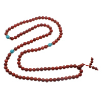 108 Mala kralen, Synthetische Coral, met turkoois & Zinc Alloy, Ronde, 4-strengs, rood, 8mm, 10mm, Lengte Ca 26.5 inch, 5strengen/Bag, Ca 108pC's/Strand, Verkocht door Bag