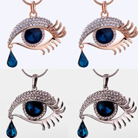 Evil Eye Schmuck Halskette, Zinklegierung, mit Kristall, mit Verlängerungskettchen von 5cm, blöser Blick, plattiert, Schlangekette & facettierte & mit Strass, gemischte Farben, frei von Nickel, Blei & Kadmium, 4.5x3cm, Länge ca. 31 ZollInch, 3SträngeStrang/Tasche, verkauft von Tasche