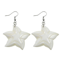 White Shell Drop Earring, messing oorbel haak, Zeester, natuurlijk, 38x62x4mm, 10paren/Bag, Verkocht door Bag