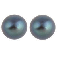 Perles nacres de culture d'eau douce demi percées , perle d'eau douce cultivée, dôme, semi-foré, vert foncé, 8.5-9mm, Trou:Environ 0.8mm, Vendu par paire