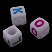 Alphabet Acrylic Beads Cube & with letter pattern & solid color white Approx 3mm Approx Sold By Bag