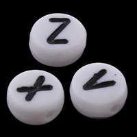 Alphabet Acrylic Beads Flat Round & with letter pattern & solid color white Approx 1mm Approx Sold By Bag