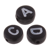 Abeceda Akrylové korálky, Akryl, Flat Round, různé designy pro výběr & s písmenem vzorem, černý, 4x7mm, Otvor:Cca 1mm, Cca 3600PC/Bag, Prodáno By Bag