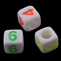 Numero Acrylic Bead, acrilico, fluorescente & misto & colore solido, 6x6mm, Foro:Appross. 3mm, Appross. 2750PC/borsa, Venduto da borsa