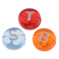 Perles acrylique alphabet, transparent & avec le motif de lettre & mélangé, 7x4mm, Trou:Environ 1mm, Environ 3600PC/sac, Vendu par sac