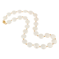 South Sea Shell Necklace with Brass Coin real gold plated white 13-14mm Sold By Strand