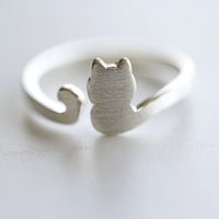 argent sterling 925 Cuff Bague, chat, réglable & tréfilage métallique, 5x8mm, 2mm, Taille:5, 10PC/lot, Vendu par lot