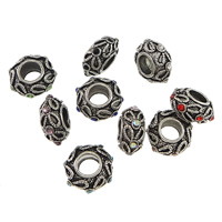 liga de zinco miçangas comuns com buraco grande, Rondelle, banho de cor prata antiga, com strass, Mais cores pare escolha, 6.50x14mm, Buraco:Aprox 6mm, 200PCs/Lot, vendido por Lot