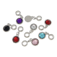 Pendentifs de style European en alliage de zinc , Plat rond, Placage de couleur platine, sans filetage & avec strass, plus de couleurs à choisir, 11x14x4mm, 8.5x11.5x3.5mm, Trou:Environ 5mm, 300PC/lot, Vendu par lot