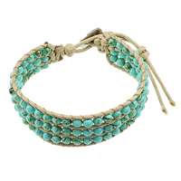 Bracelet châle , turquoise synthétique, avec Ciré de coton, acier inoxydable fermoir, réglable, bleu turquoise, 19mm, 4mm, Longueur 6-8 pouce, 5Strandstoron/lot, Vendu par lot