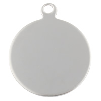 accessoire d'étiquette en inox , acier inoxydable, Plat rond, main polie, motif laser & Personnalisé, couleur originale, 25x30x1mm, Trou:Environ 2.5mm, 50/