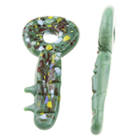 Fashion Lampwork Hangers, Sleutel, handgemaakt, groen, 30x63x7mm, Gat:Ca 7mm, 10pC's/Bag, Verkocht door Bag