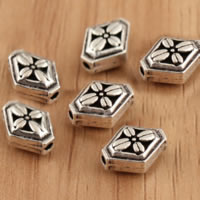 Bali Sterling Silber Perlen, Thailand, Rhombus, mit Blumenmuster & hohl, 10x7x5mm, Bohrung:ca. 1.2mm, 30PCs/Menge, verkauft von Menge