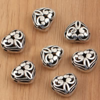 Ταϊλάνδη Sterling Silver Beads, Καρδιά, κοίλος, 12x10mm, Τρύπα:Περίπου 1.3mm, 30PCs/Παρτίδα, Sold Με Παρτίδα